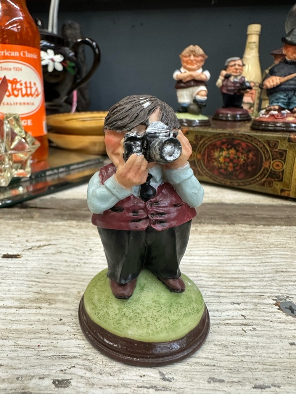 Vintage Photographer Figurine Camera Caricature Statue Decor